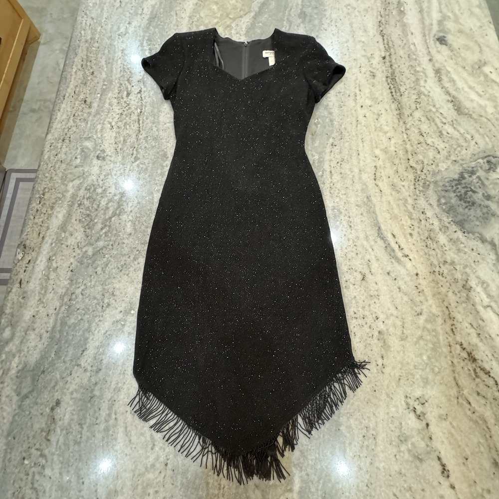 VTG Betsy & Adam Jaslene Sz 10 Black Sparkle Cocktail Dress Asymmetrical Beaded